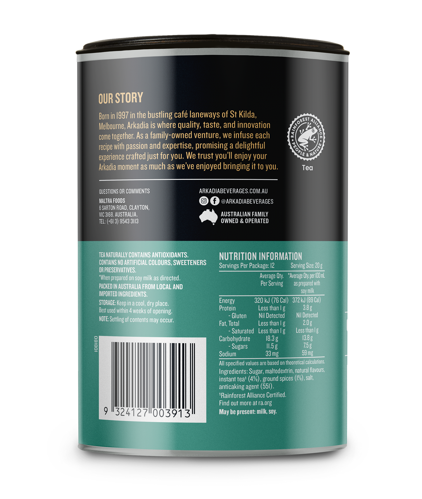 Arkadia Chai Tea Vegan 240g