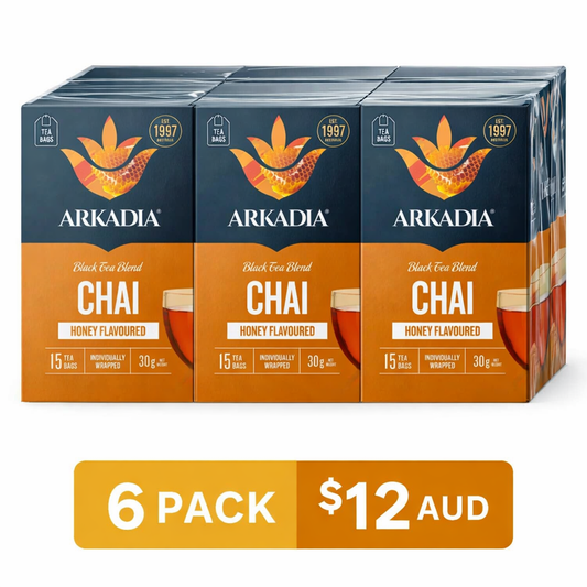Arkadia Honey Flavoured Chai – 6 Pack (15 Tea Bags per Pack)
