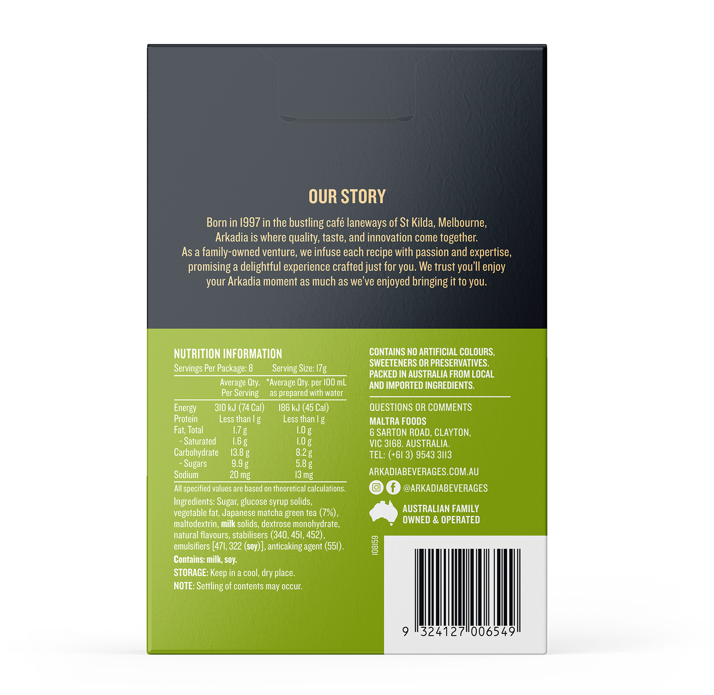 Arkadia Matcha Latte Strawberry Sachet 8 Pack
